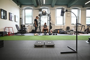 Force plates and tablet in gym 